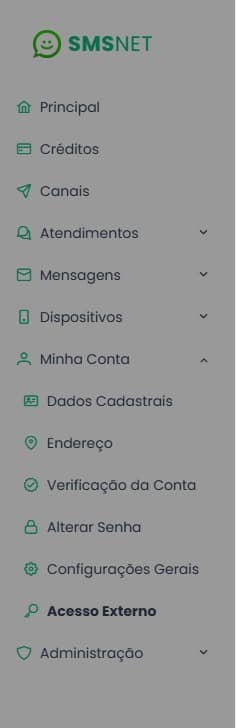 Configuração de acesso externo SMSNET - tela 1