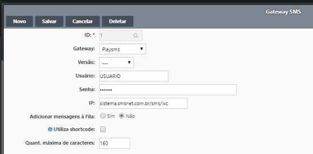 Configuração do Gateway SMS