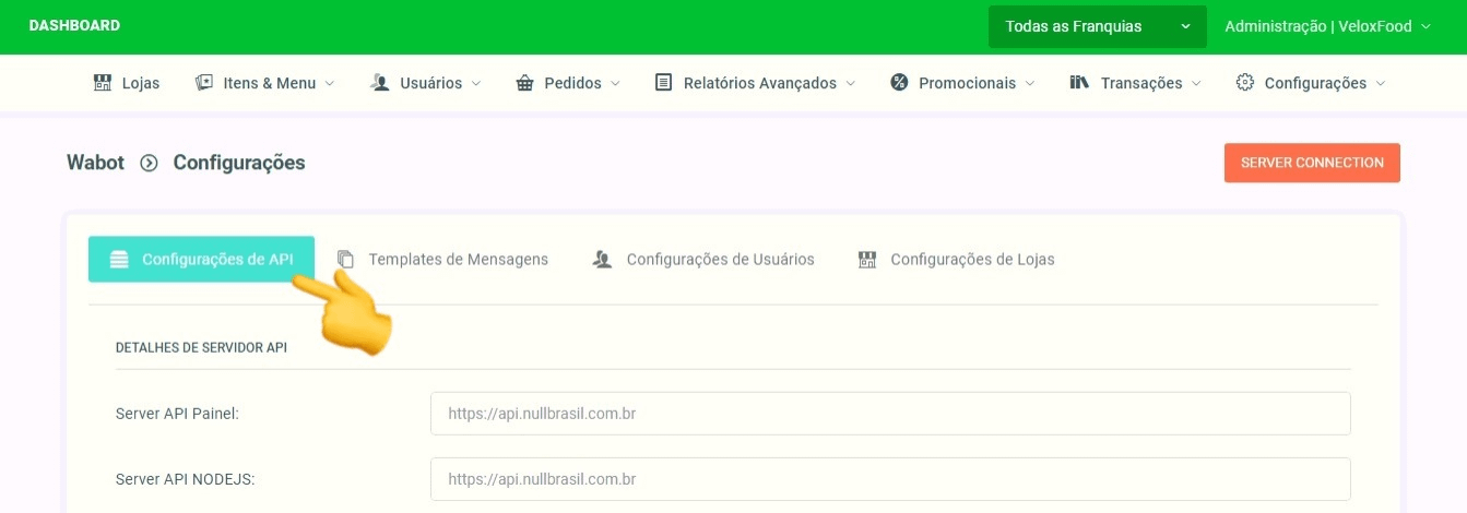 Configurações de API