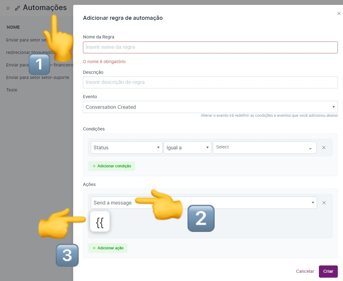 Tela Automação SMSNET